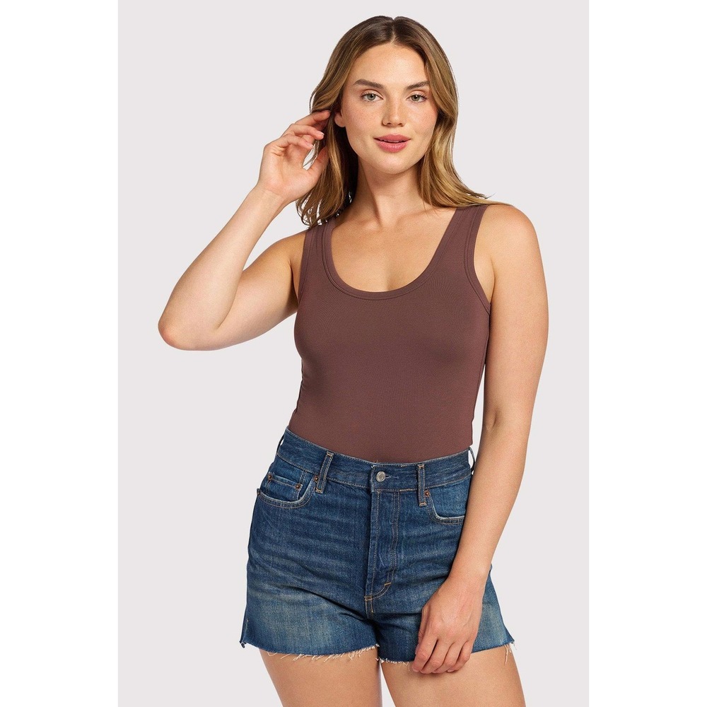 Nuuds Brown Scoop Neck Tank Bodysuit S